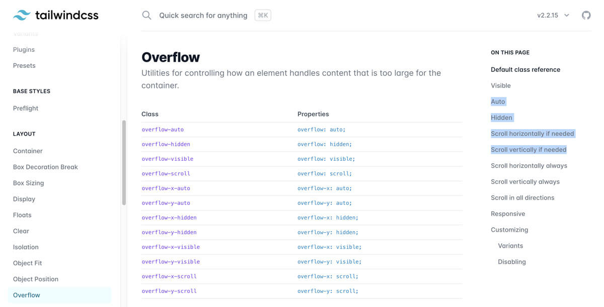 Tailwind CSS Overflow Classes