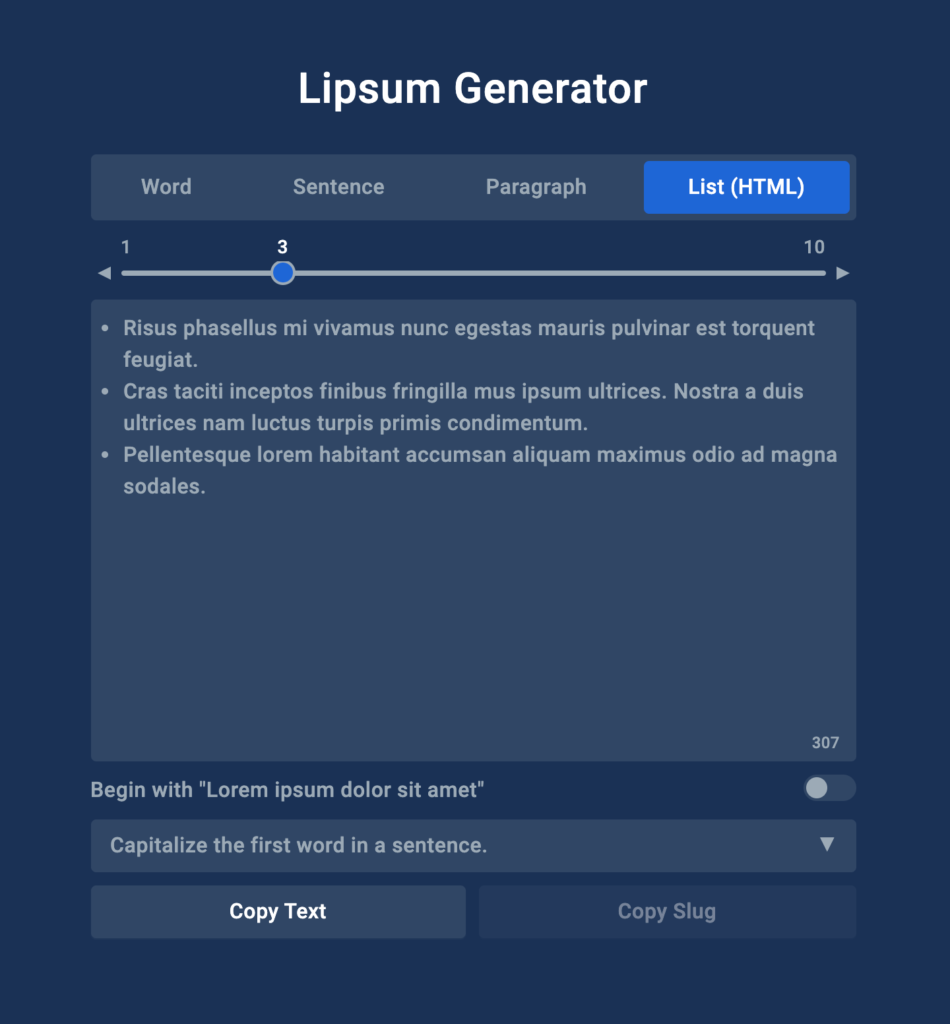 Lipsum Generator - free online lorem ipsum generator for words, sentences, paragraphs and lists.