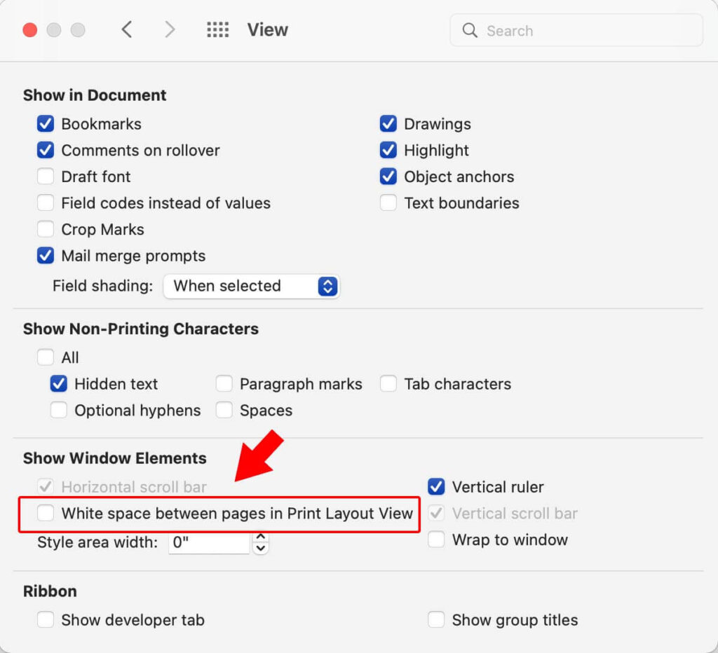 To show your full page in Word, make sure your view and PRINT LAYOUT and then check the box in VIEW SETTINGS that reads, "White space between pages in Print Layout View"