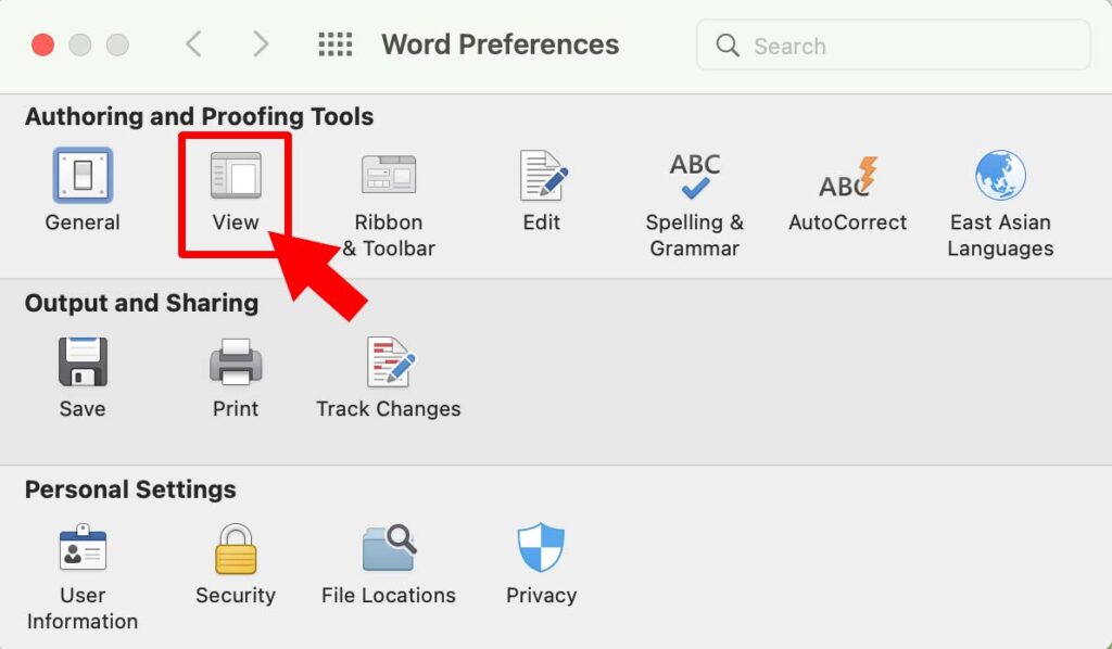 Next, from Preferences, click the VIEW icon.