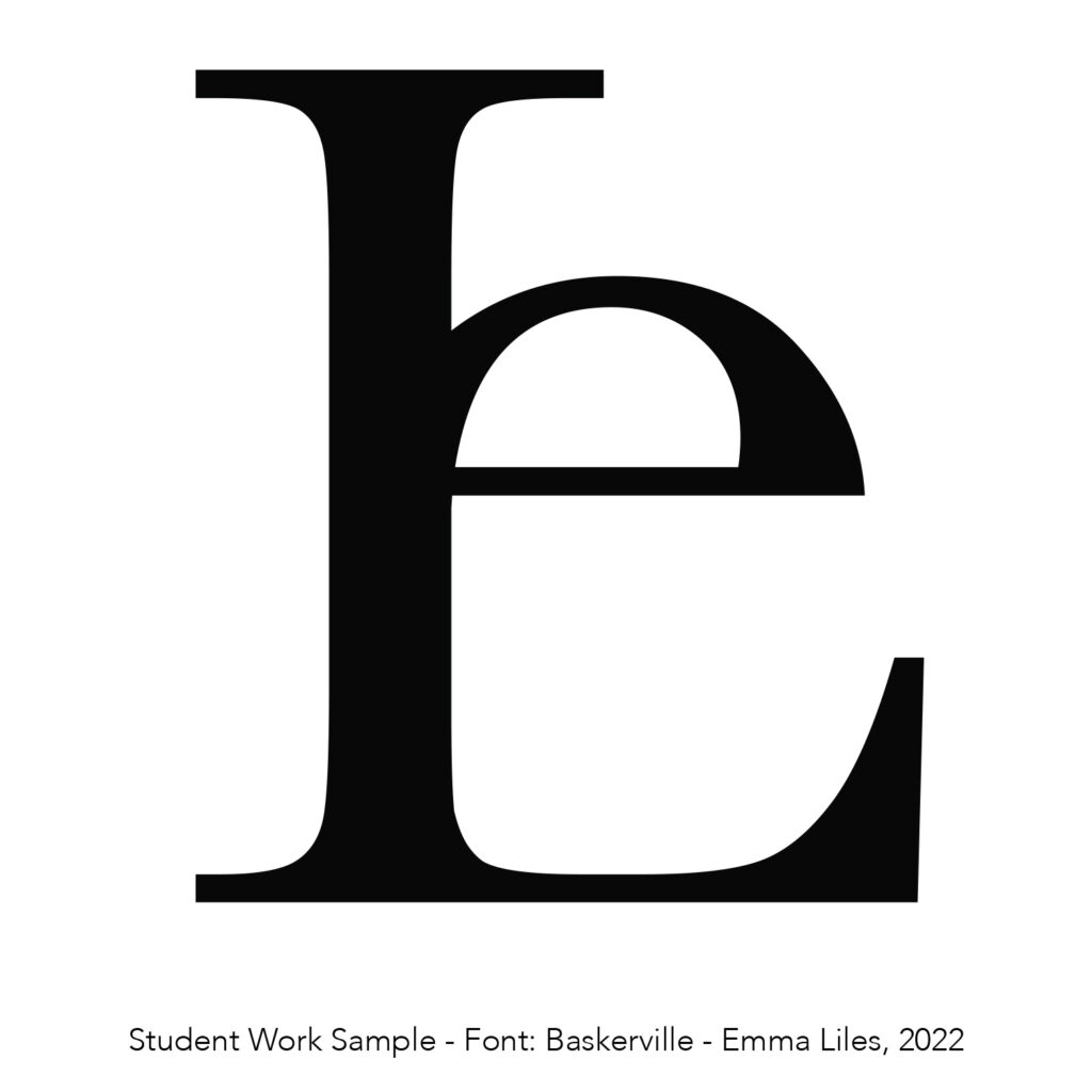 Capital letter L and lowercase letter e - set in Baskerville - student logotype design