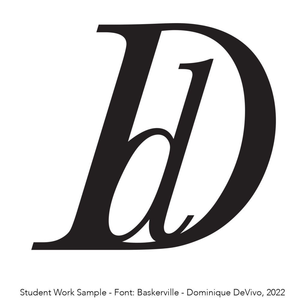 Capital D and lowercase d set in Baskerville italic for logotype