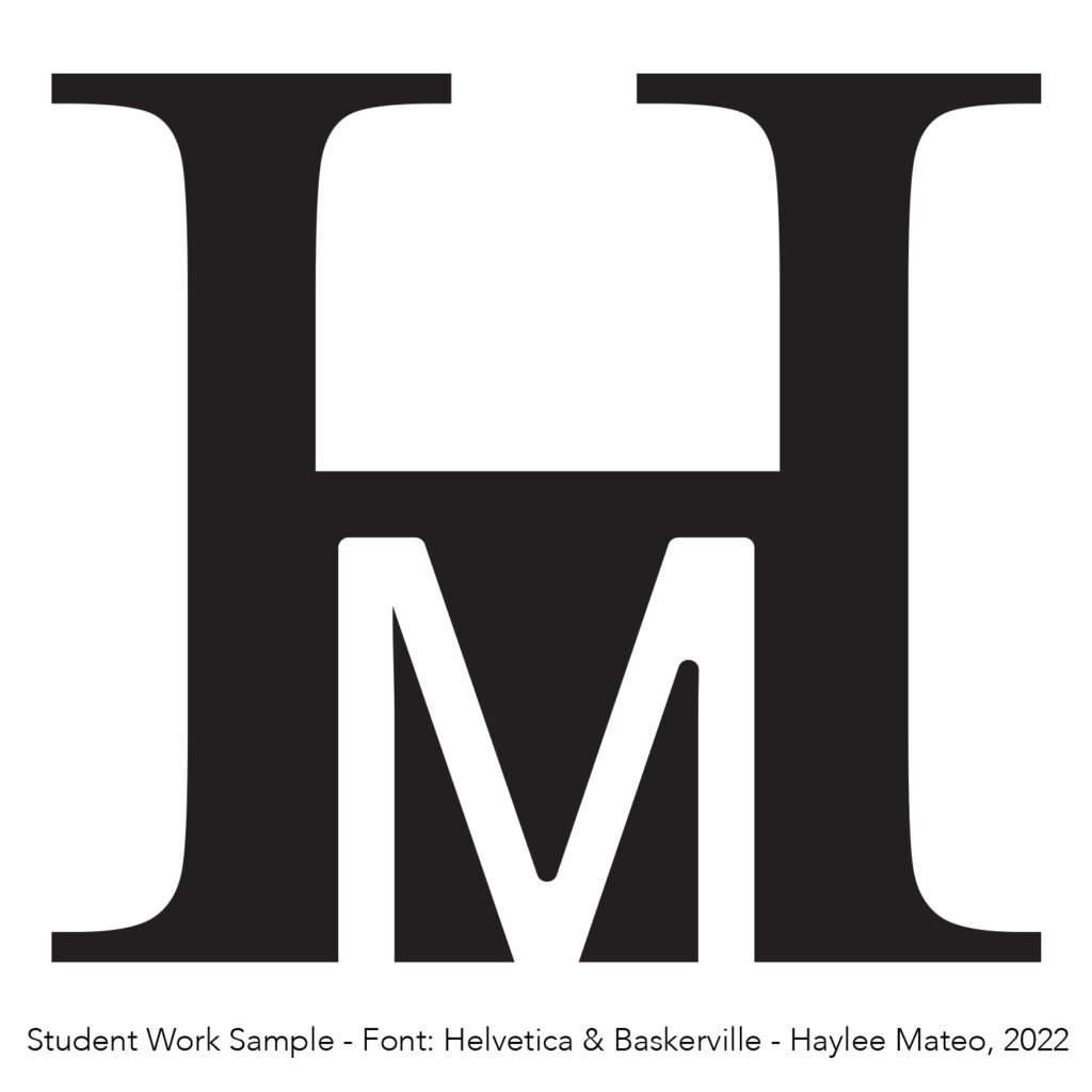 Logotype with capital H and capital m set in Helvetica and Baskerville 