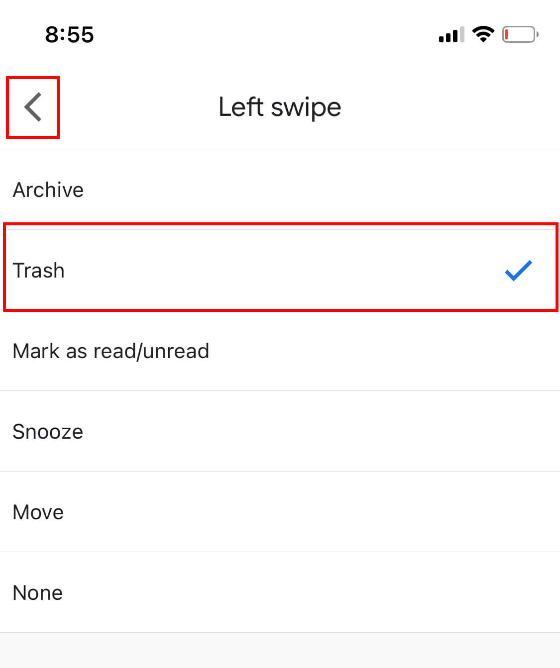 Choose your gmail swipe options