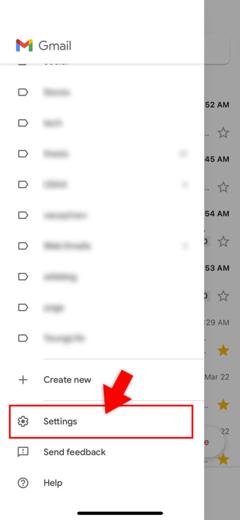 Find the Settings option in Gmail's app on iPhones