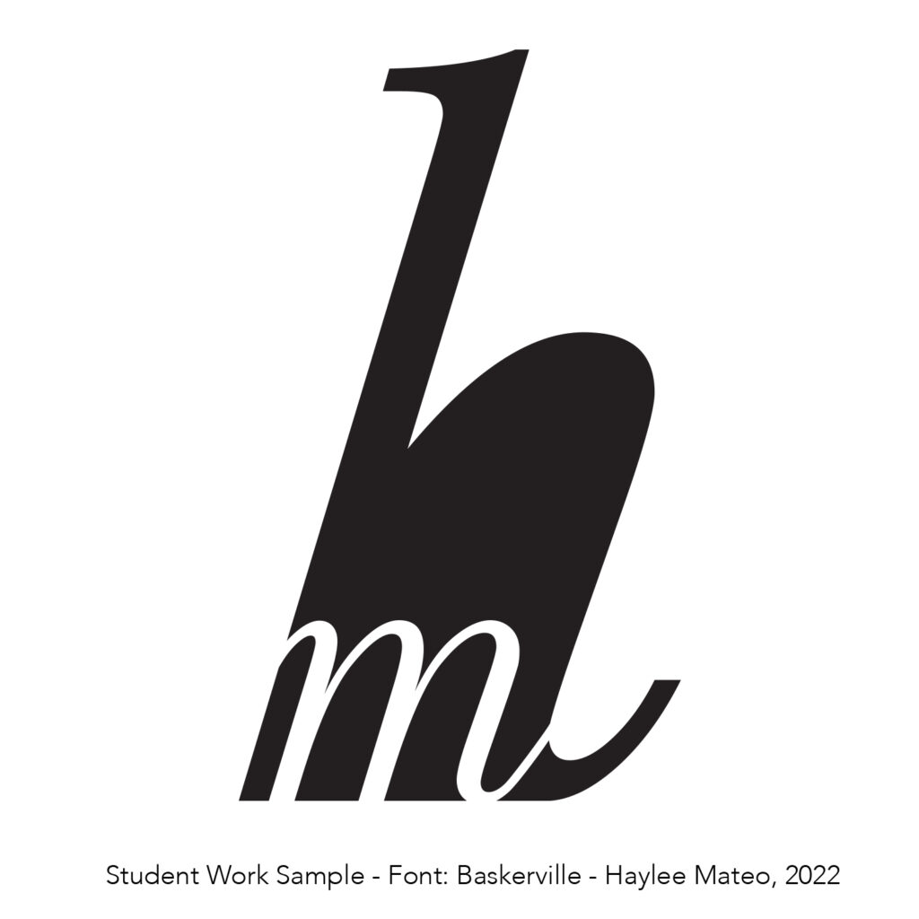 Baskerville italic lowercase h and lowercase m logotype