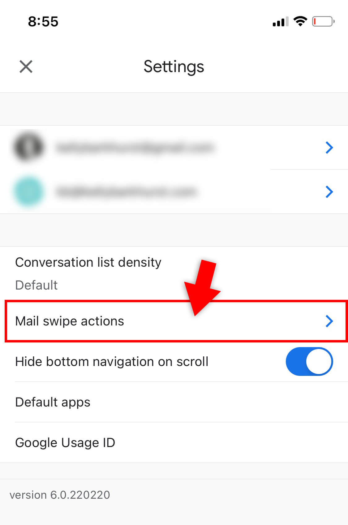Mail swipe actions in Gmail app for iPhone
