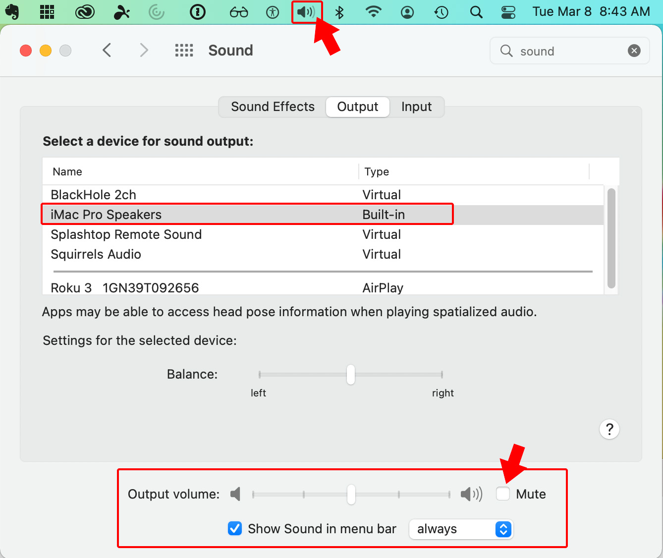 On Mac, System Preferences > Sound