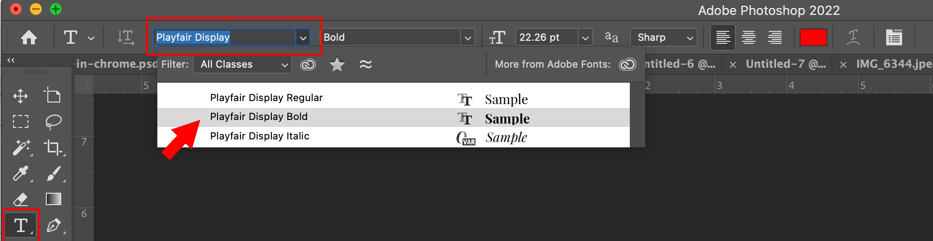 Fonts installed via Font Book should show up immediately for use in Adobe PhotoShop. If your font doesn't show, then save your PhotoShop files and close the program and reopen it. When you reopen PhotoShop, it will reload access to all activated fonts on your computer and should update the available font list to display your newly installed font, too.