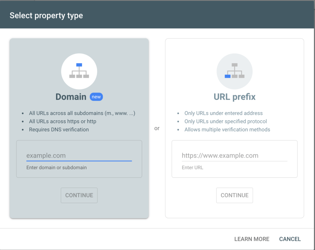 Add a new property to Google Search Console.