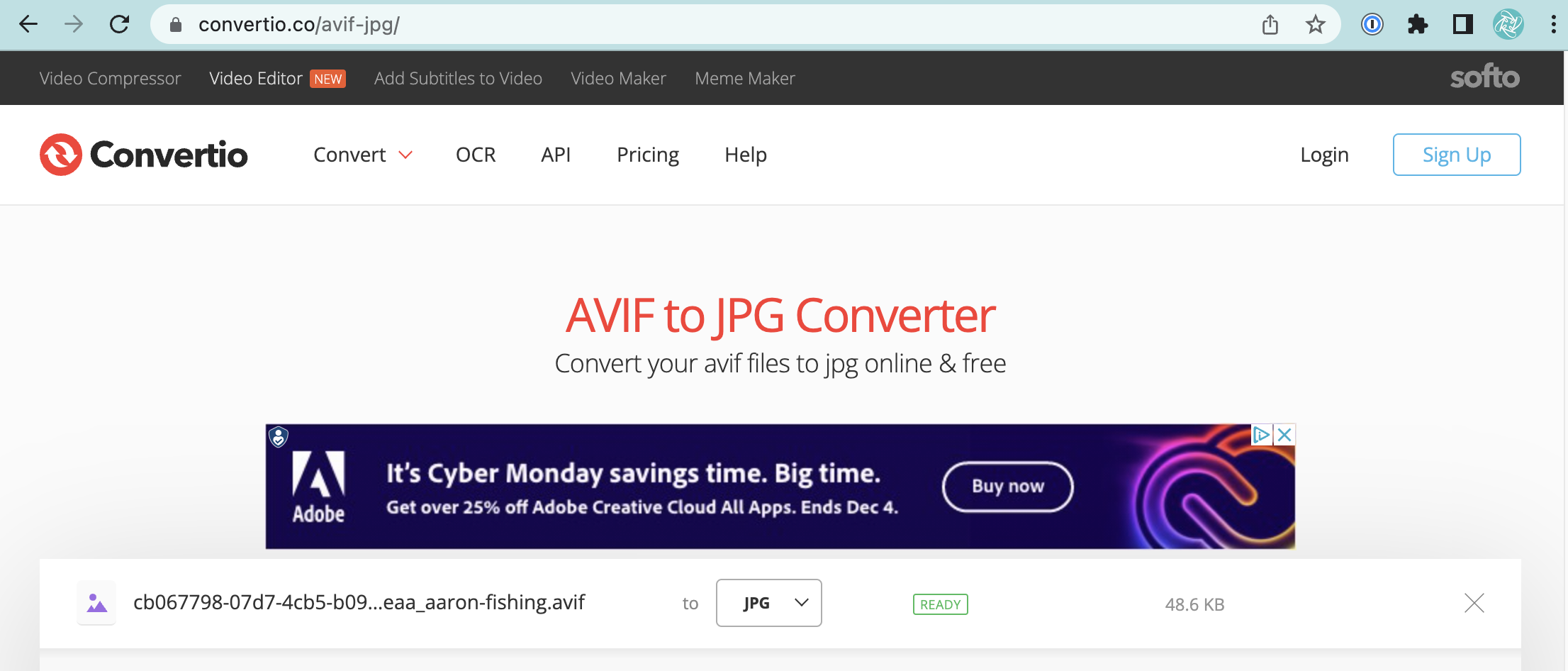 Use Covertio, a free ad-based service to upload your .AVIF file, choose your new file format, and download the newly converted image file.