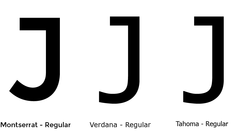 Montserrat, Verdana, and Tahoma are the most robust and popular font families with a J styled with a single bar to the left.