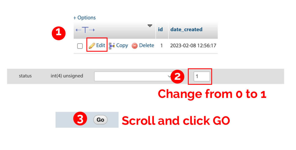 Once I've selected the correct form, I can change a single entry by clicking Edit, scrolling until I find the Status field, and changing the 0 to a 1. Don't forget to keep scrolling, click GO to submit, and make the changes live.