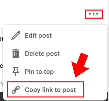 Click the horizontal ellipse to select the menu item "Copy link to post"