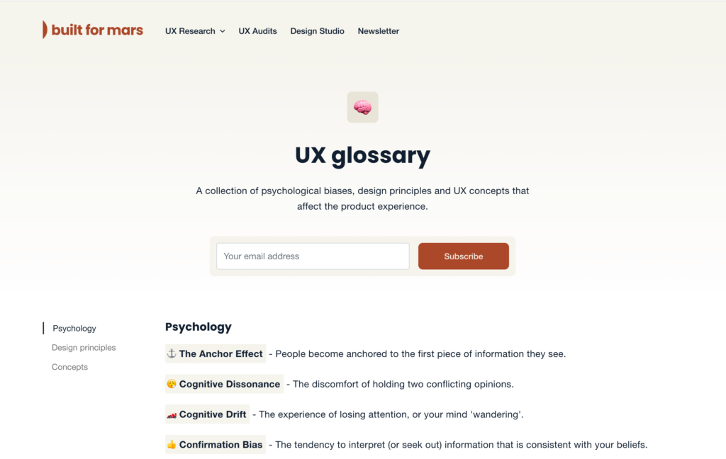 Learn about the Anchor Effect, Decision Fatigue, Serial Position Effect, Gamification, and more on this UX glossary.