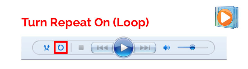 The playback controls in Microsoft Media Player include a "Turn Repeat On" function, which is the looping function. Open your video and click the arrow circle icon to loop your video playback in Microsoft Media Player.
