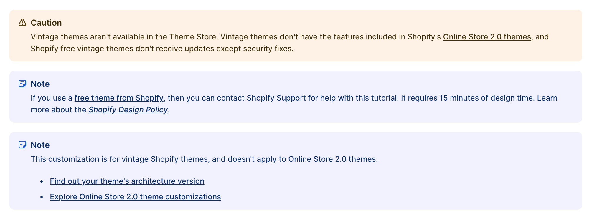 Warnings about Vintage Themes on Shopify