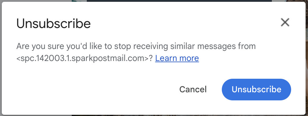 Unsubscribe modal pop-up from Gmail