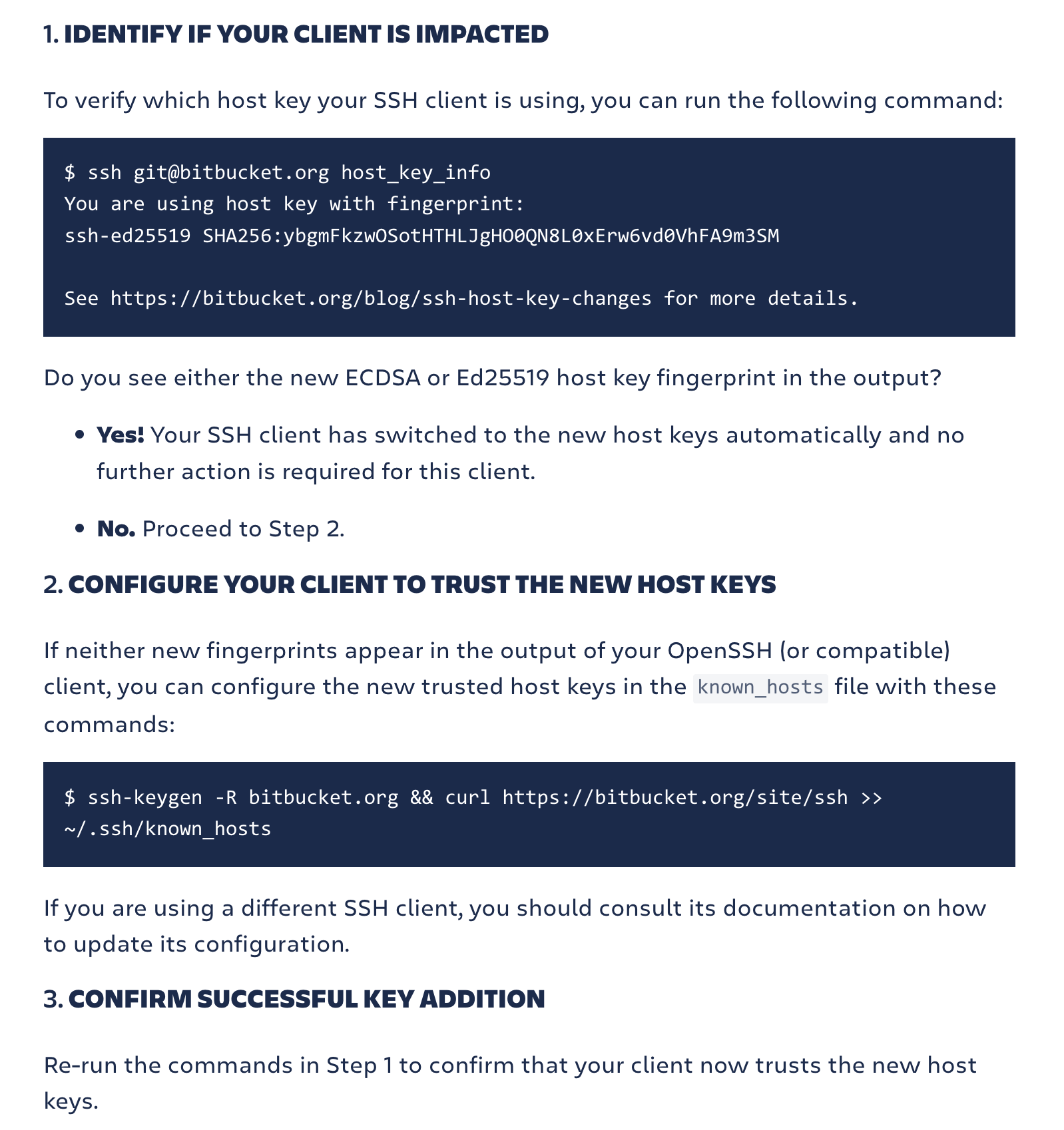 Fix "Warning: Remote Host Identification has changed!" error due to May/June 2023 updates in BitBucket.