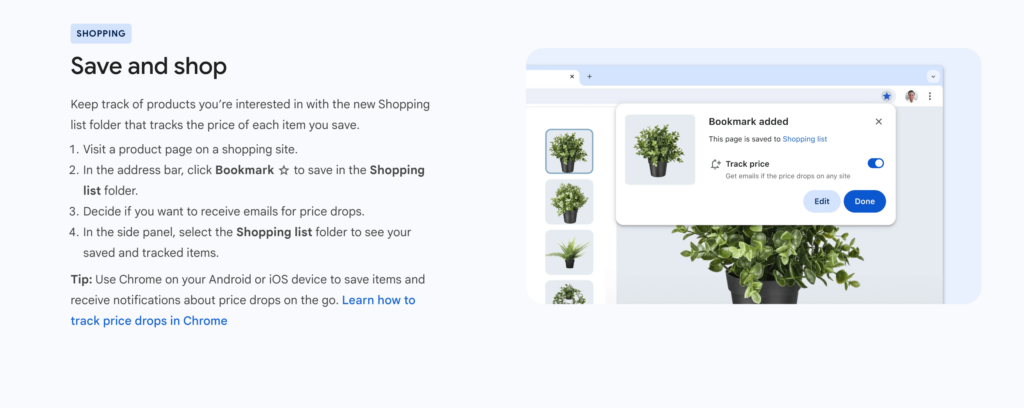 You can bookmark and save products you might want to purchase in the future.