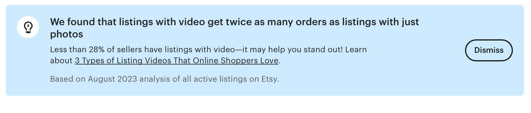 In 2024, Etsy share's its finding that listings with video get 2x as many orders as listings with just photos and YET less than 28% of sellers have listings with video.