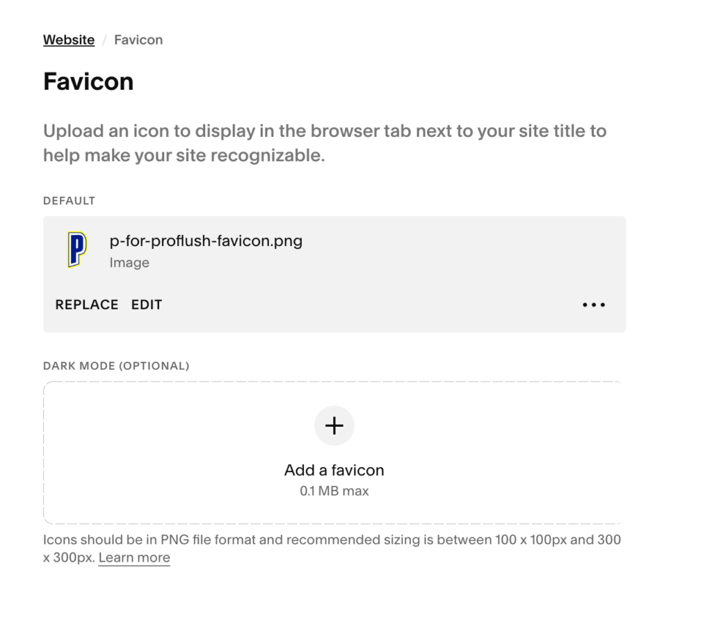 Add a favicon to Squarespace. Includes options for regular and dark mode.
