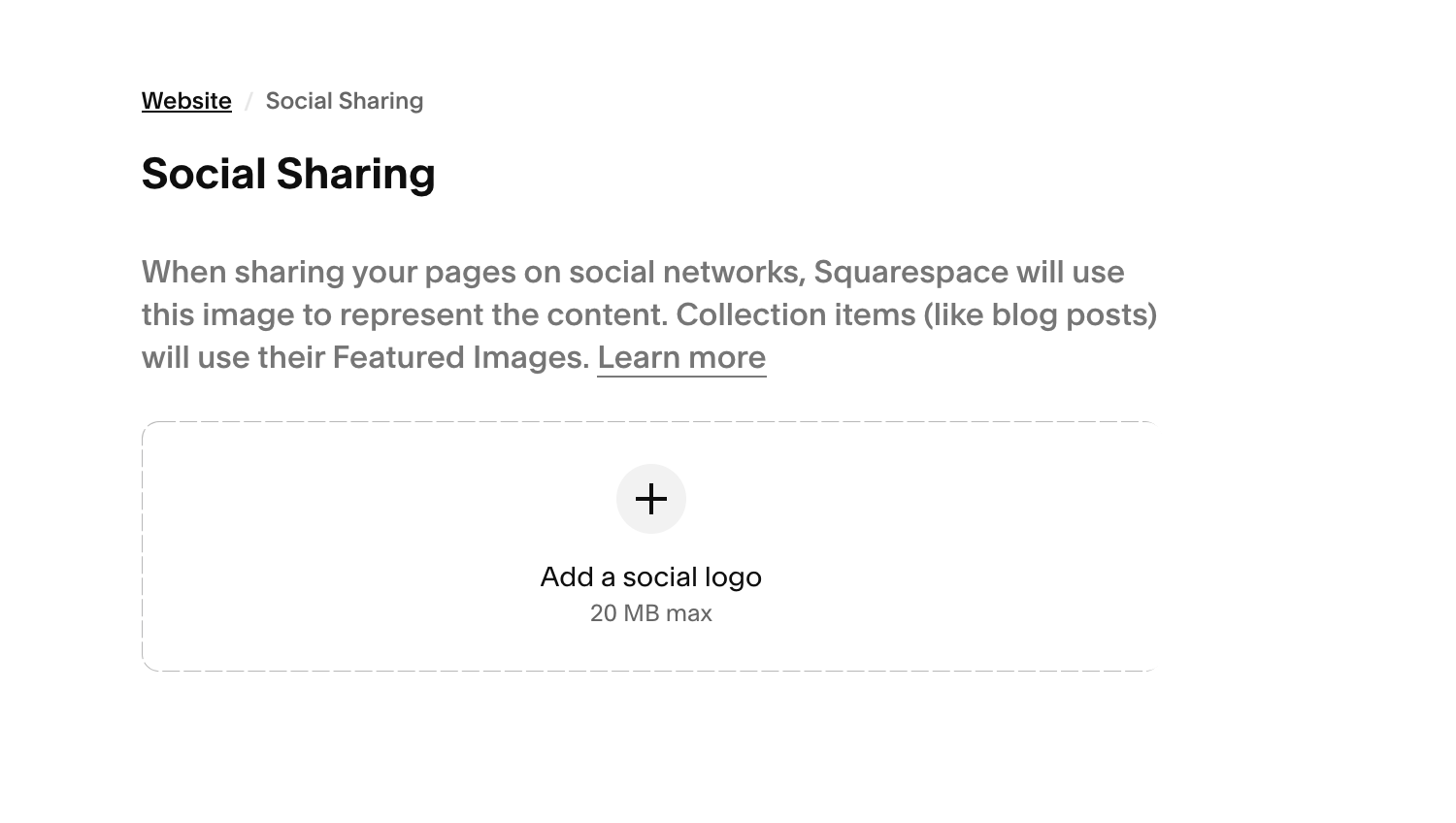 go to Settings > Website > Social Sharing to upload a social sharing image on Squarespace