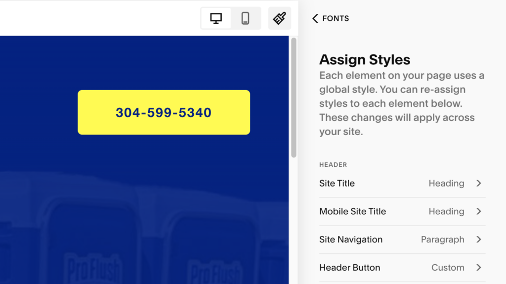 Change Squarespace header/navigation button text size.