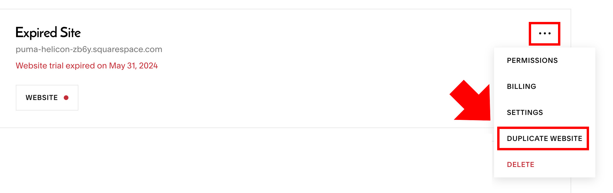 Duplicate your expired Squarespace website to reset the free trial.