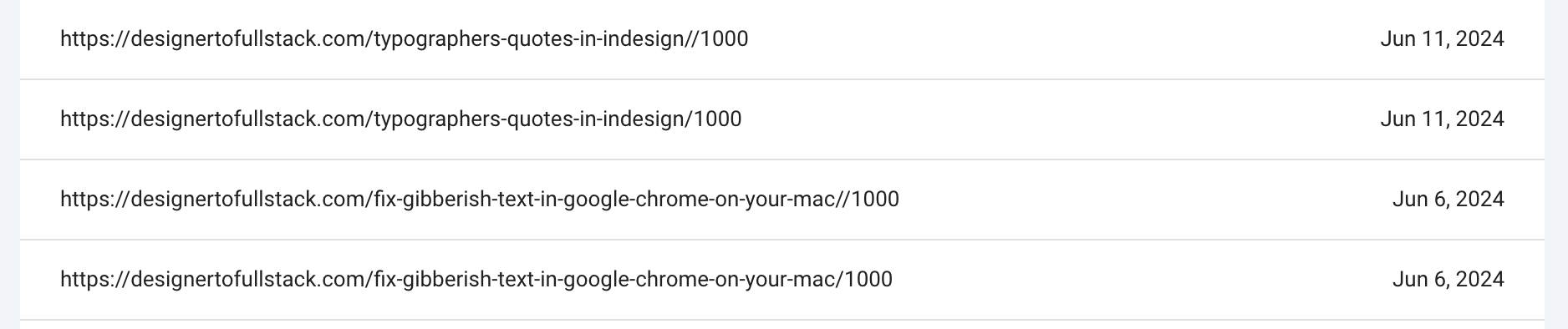 Pages flagged in Google Search Console that end with /1000