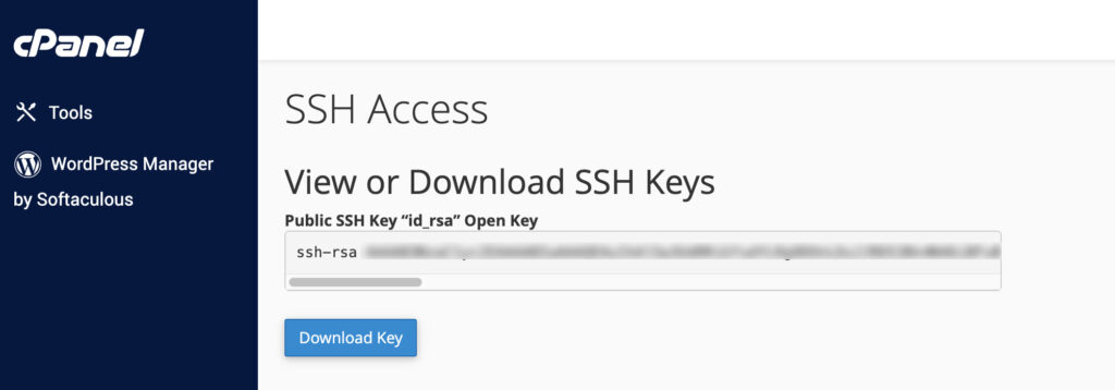 copy SSH access key in cPanel