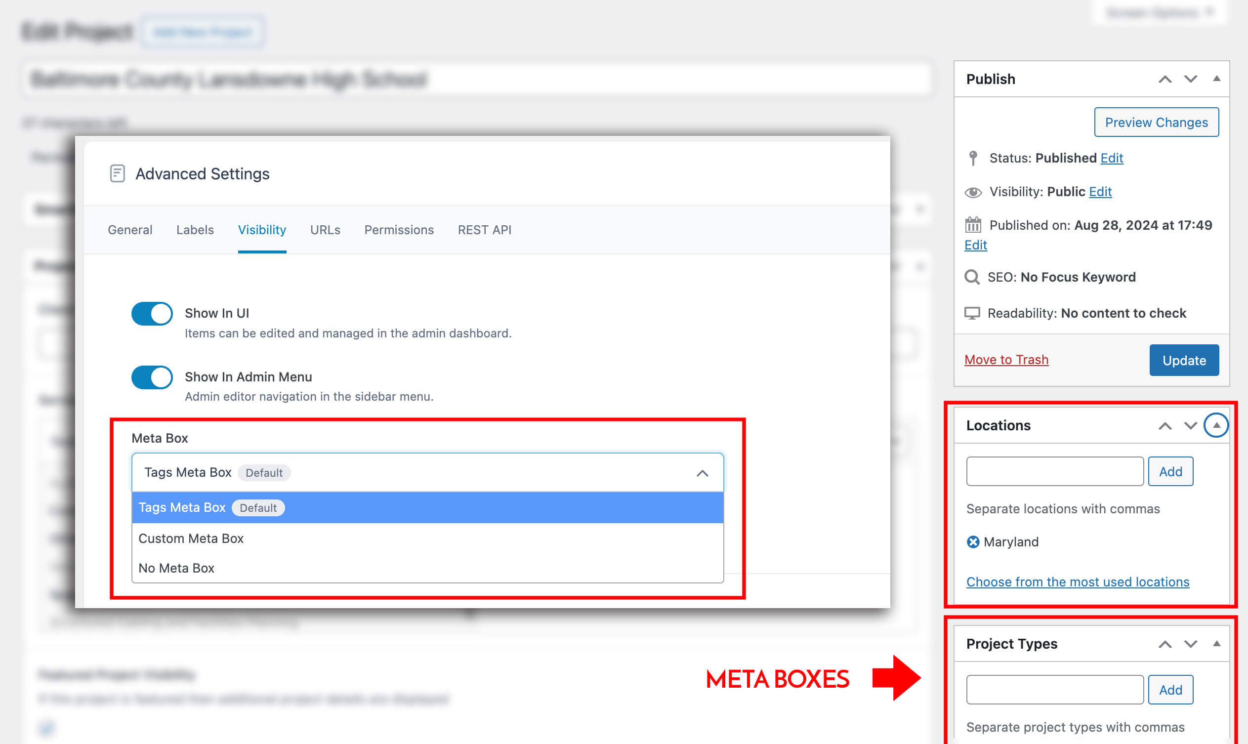 Explain meta box visibility in ACF taxonomies