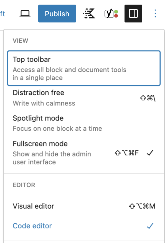 Switch Gutenberg view to Code Editor view to copy and paste a code block