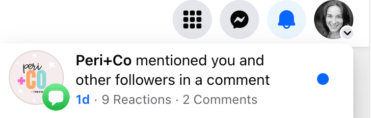 How a @followers tagged post comment shows up in notifications on Facebook desktop browser
