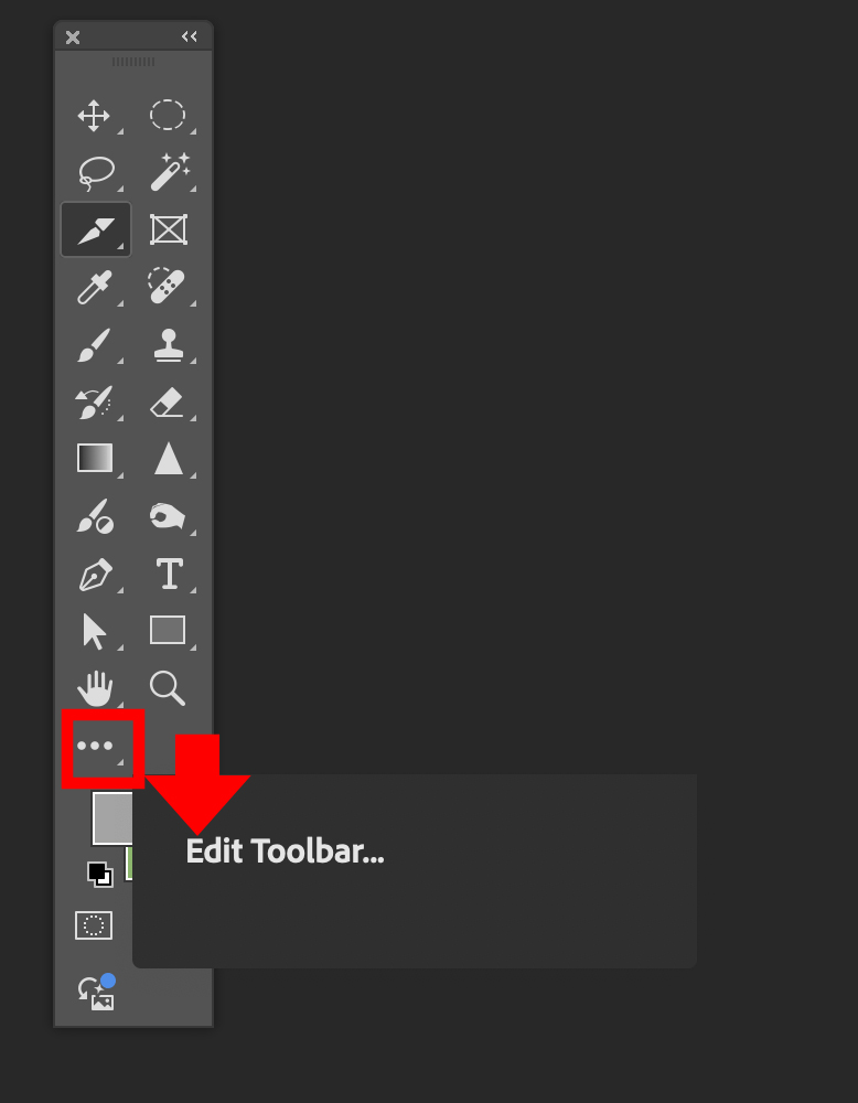 Edit my photoshop toolbar using the Edit Tools, horizontal ellipse icon.