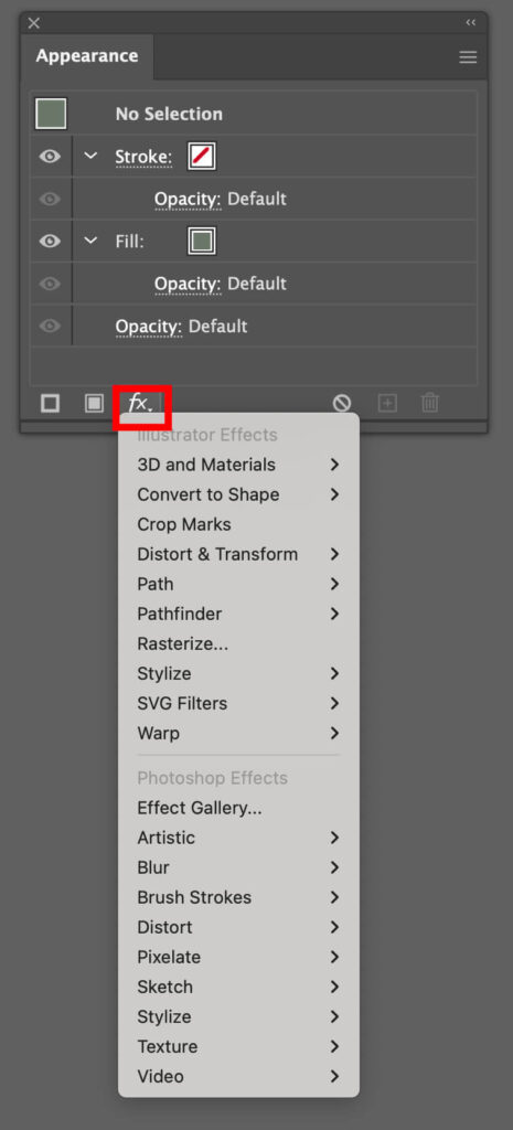 Find layer effects (fx) in Illustrator from Windows > Appearance