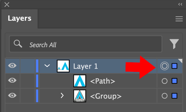 Use the target icon to copy styles in Illustrator from layer to layer