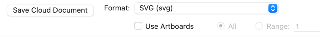 Format SVG (svg) and check box for Use Artboards in Adobe Illustrator