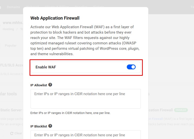 Enable or Disable WAF