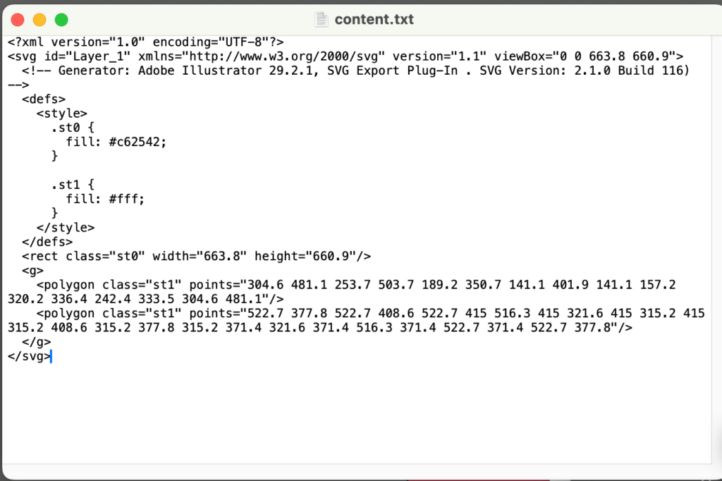 Example of SVG code from Illustrator opening in Text Edit as  a content.txt file