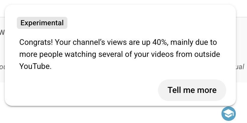 Congrats! Your channel's views are up 40%, mainly due to more people watching several of your videos from outside YouTube