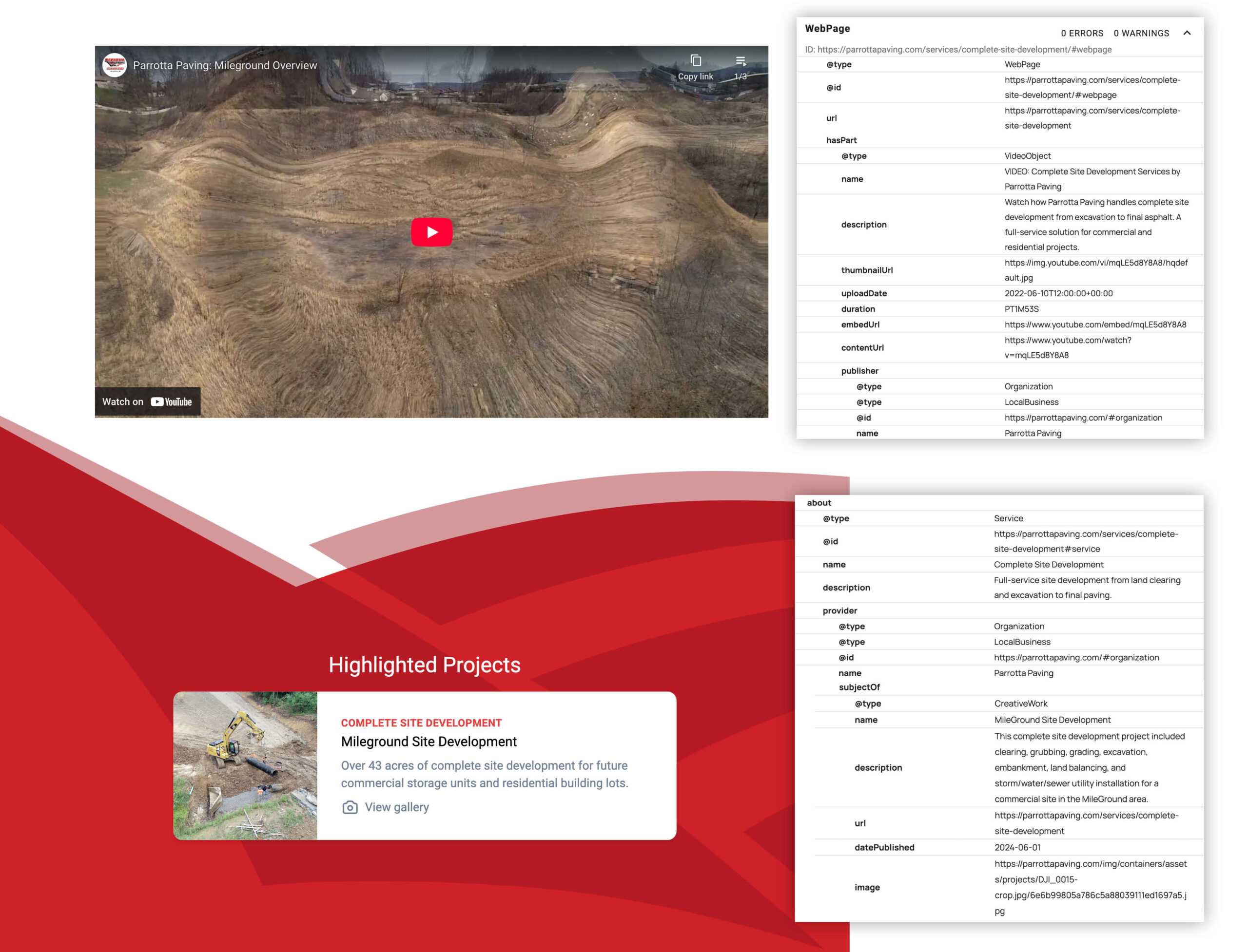 Linking projects and videos to local business and organizations using json-ld schema