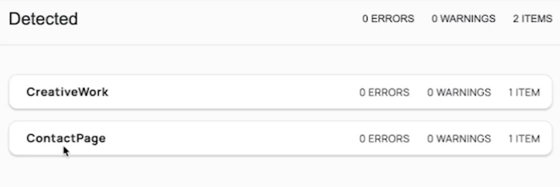 This shows a page that is validated - a ContactPage and an unnested Creative Work