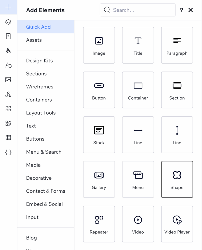 Quick Add > Shapes for vector uploads such as SVGS