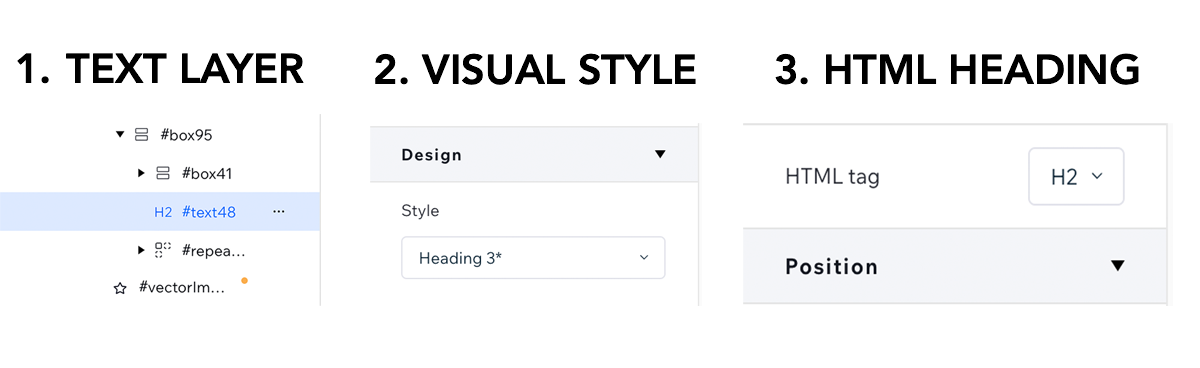 Select different visual styles (based on headline's CSS) and HTML tags in WixStudio
