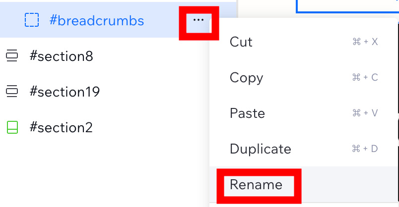 Use the horizontal ellipse from the Layers panel to choose the option Rename for an element ID.