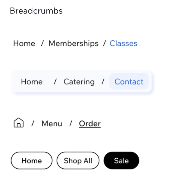 4 breadcrumb design elements to choose from Standard in Wix Studio