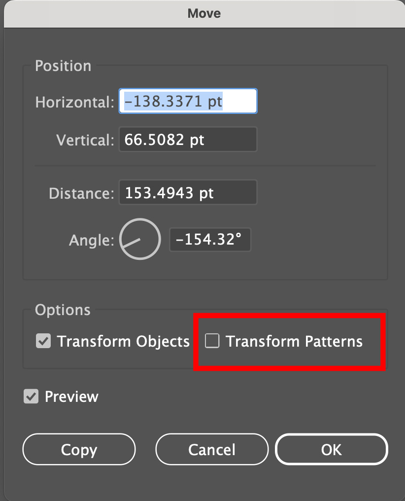 Transform patterns placement in Illustrator