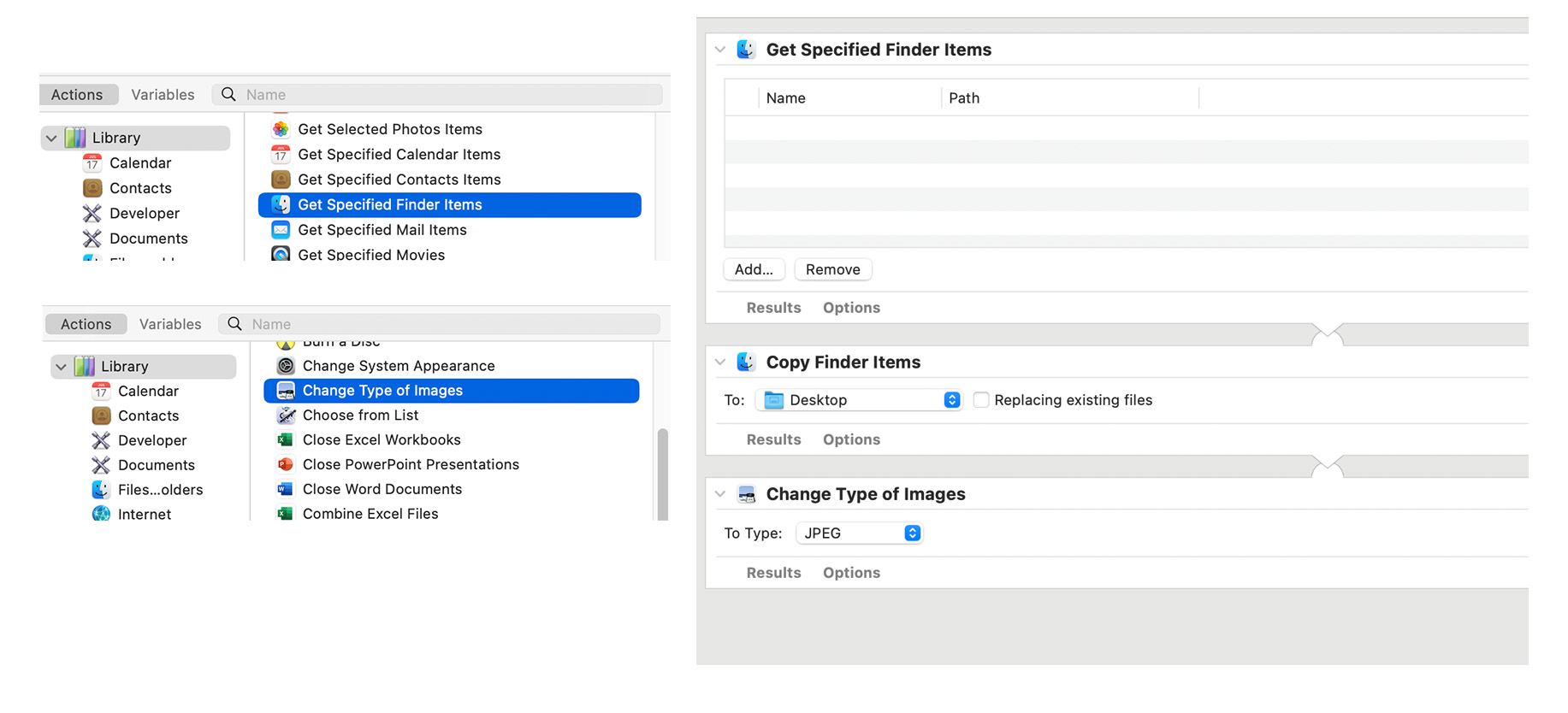 Use the Automator application on Mac to bulk rename mislabeled image files from heic to jpg or jpeg
