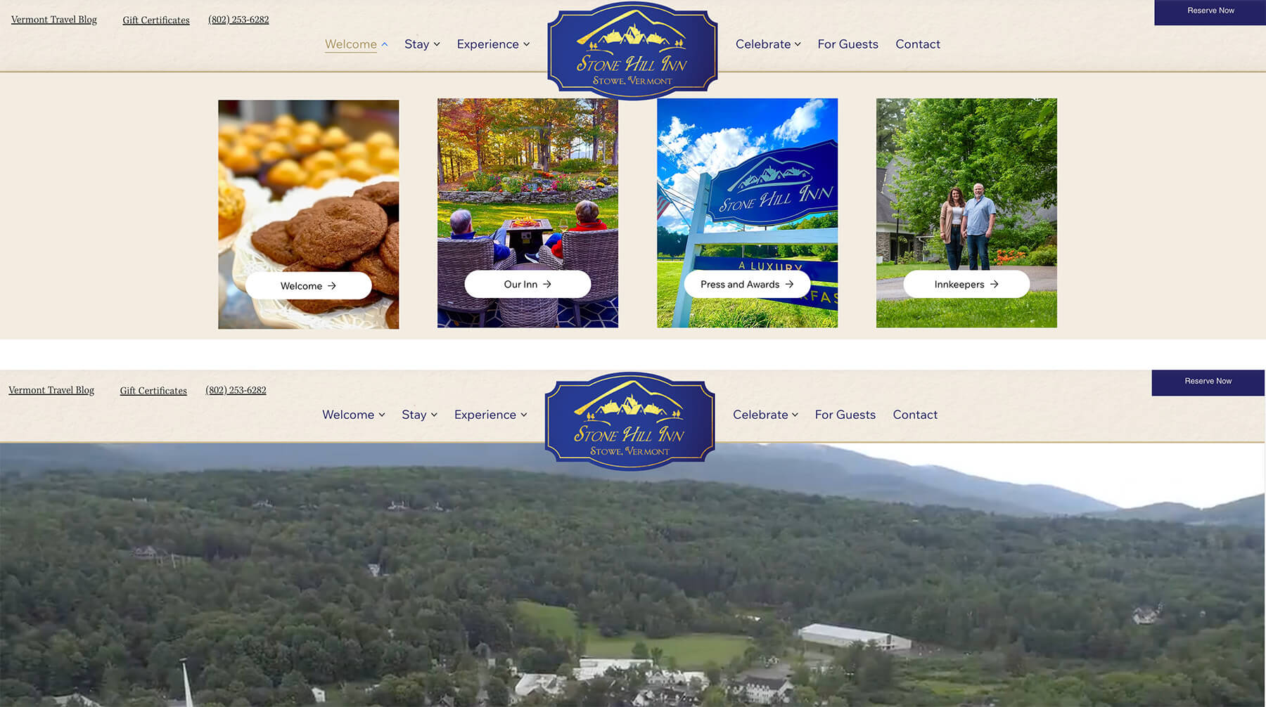 Website header with centered logo that overlaps a megamenu dropdown in Wix Studio and the next section.
